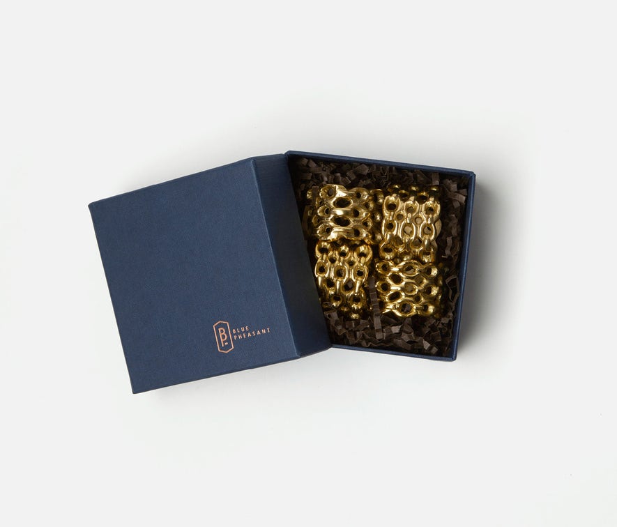 Blue Pheasant Keon Chain Napkin Ring, Set of 4 - Gold Brass