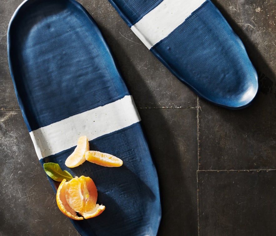 Blue Pheasant Scott matte Navy Oval Serving Platter Small and Large Set of 2