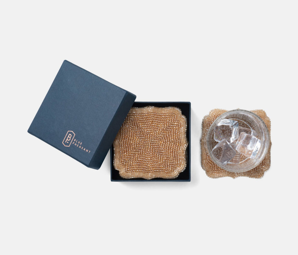 Blue Pheasant Noelle Square Gold Glass Bead Coasters Set of 4