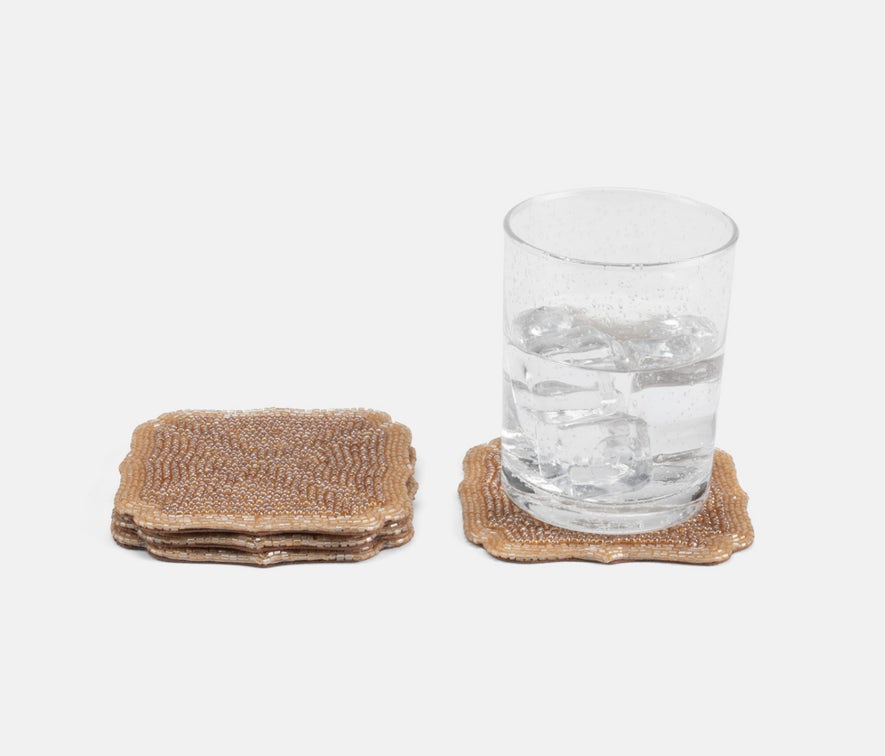 Blue Pheasant Noelle Square Gold Glass Bead Coasters Set of 4