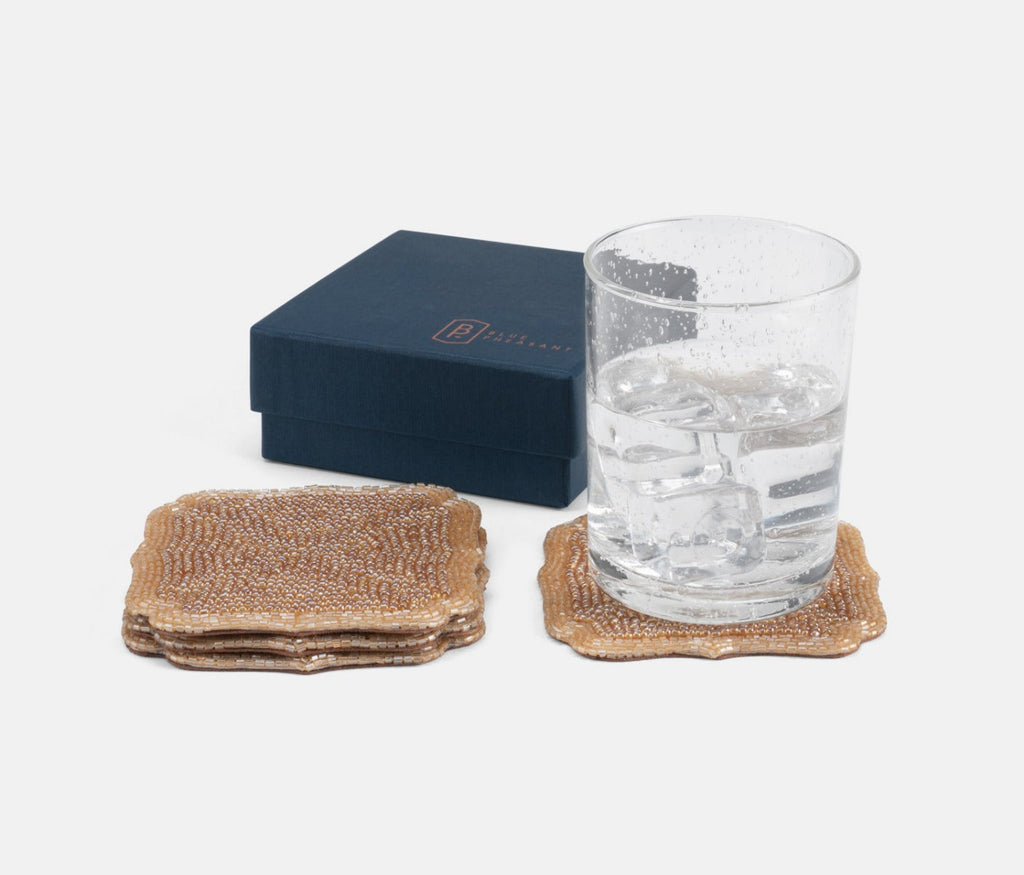 Blue Pheasant Noelle Square Gold Glass Bead Coasters Set of 4