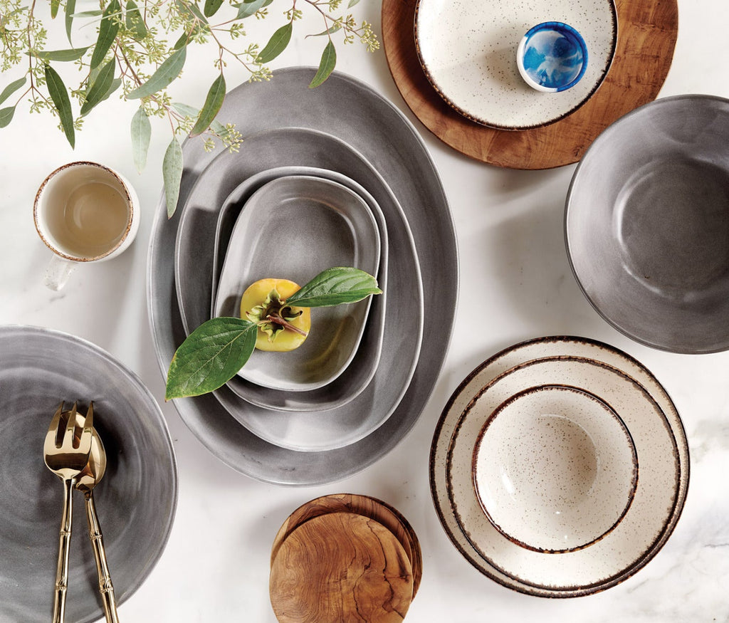 Blue Pheasant Marcus Small Oval Serving Platter - Cement Glaze