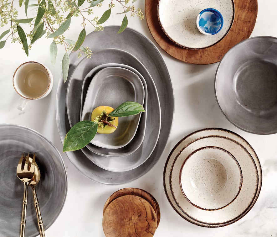 Blue Pheasant Marcus Large Serving Platter - Cement Glaze