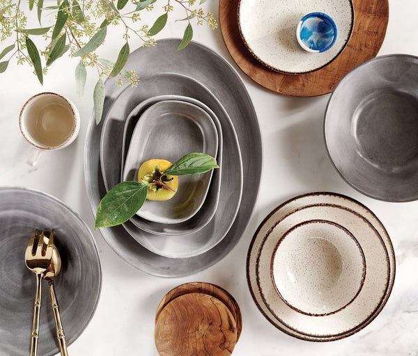 Blue Pheasant Marcus Small Oval Serving Platter - Cement Glaze