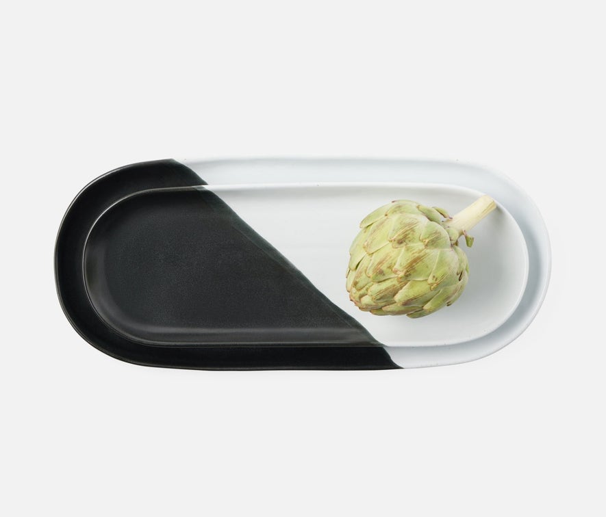 Blue Pheasant Landen Oblong Serving Platter, Set of Two - Black/White