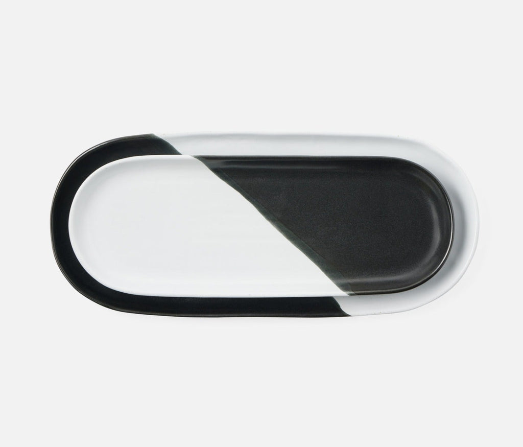 Blue Pheasant Landen Oblong Serving Platter, Set of Two - Black/White