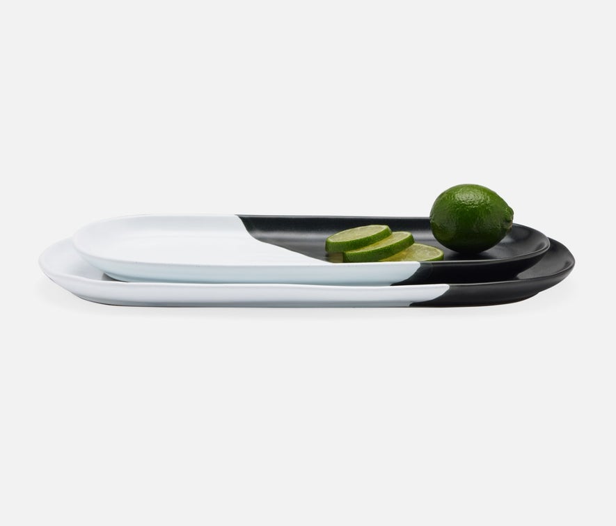Blue Pheasant Landen Oblong Serving Platter, Set of Two - Black/White