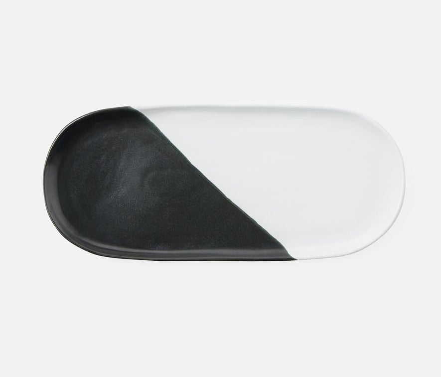 Blue Pheasant Landen Oblong Serving Platter, Set of Two - Black/White