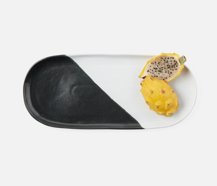 Blue Pheasant Landen Oblong Serving Platter, Set of Two - Black/White