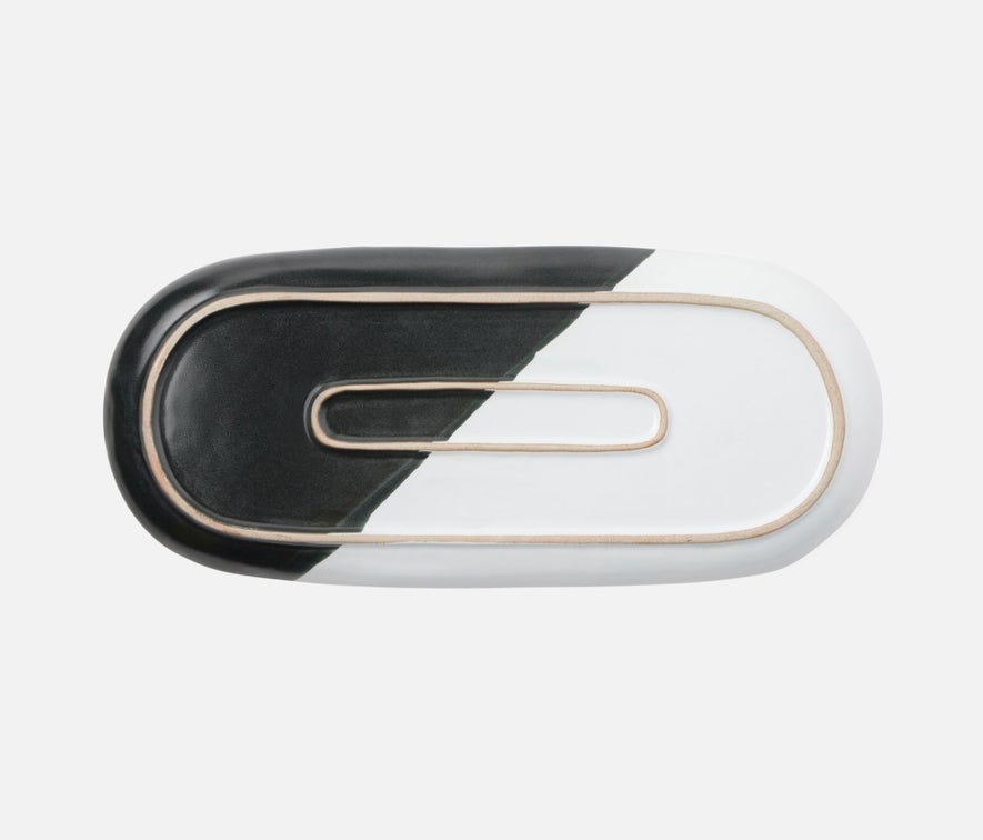 Blue Pheasant Landen Oblong Serving Platter, Set of Two - Black/White