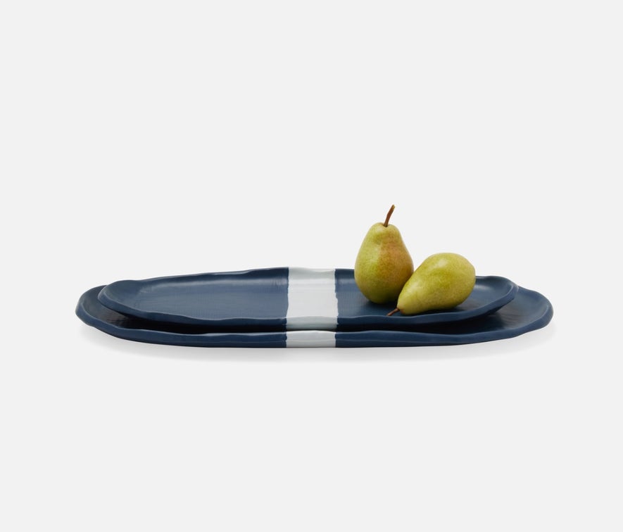 Blue Pheasant Scott matte Navy Oval Serving Platter Small and Large Set of 2